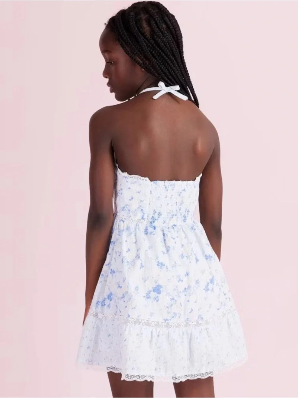 LoveShackFancy Girls' Annabelle Budding Florals Halter Dress -  Blue 12
